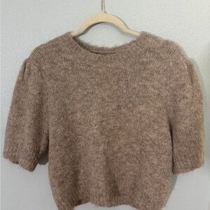 Vero Moda Fuzzy Scoop Neck Short Sleeve Sweater - Taupe